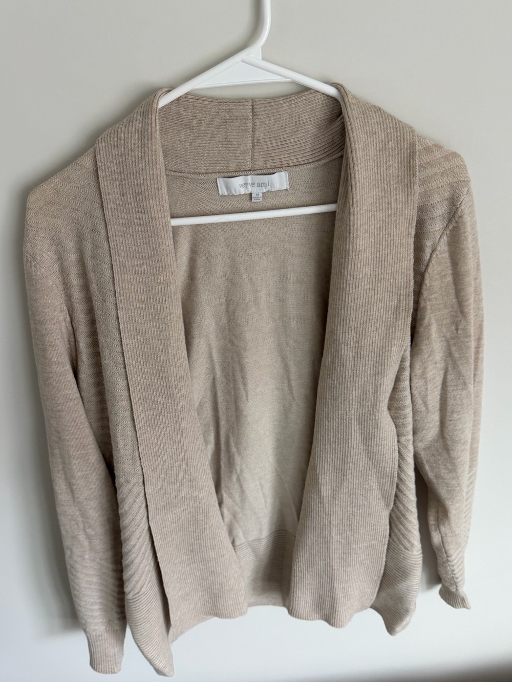 Verve Ami Open-Front Shawl Collar Cardigan - Taupe